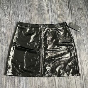 Black glossy vegan leather mini skirt